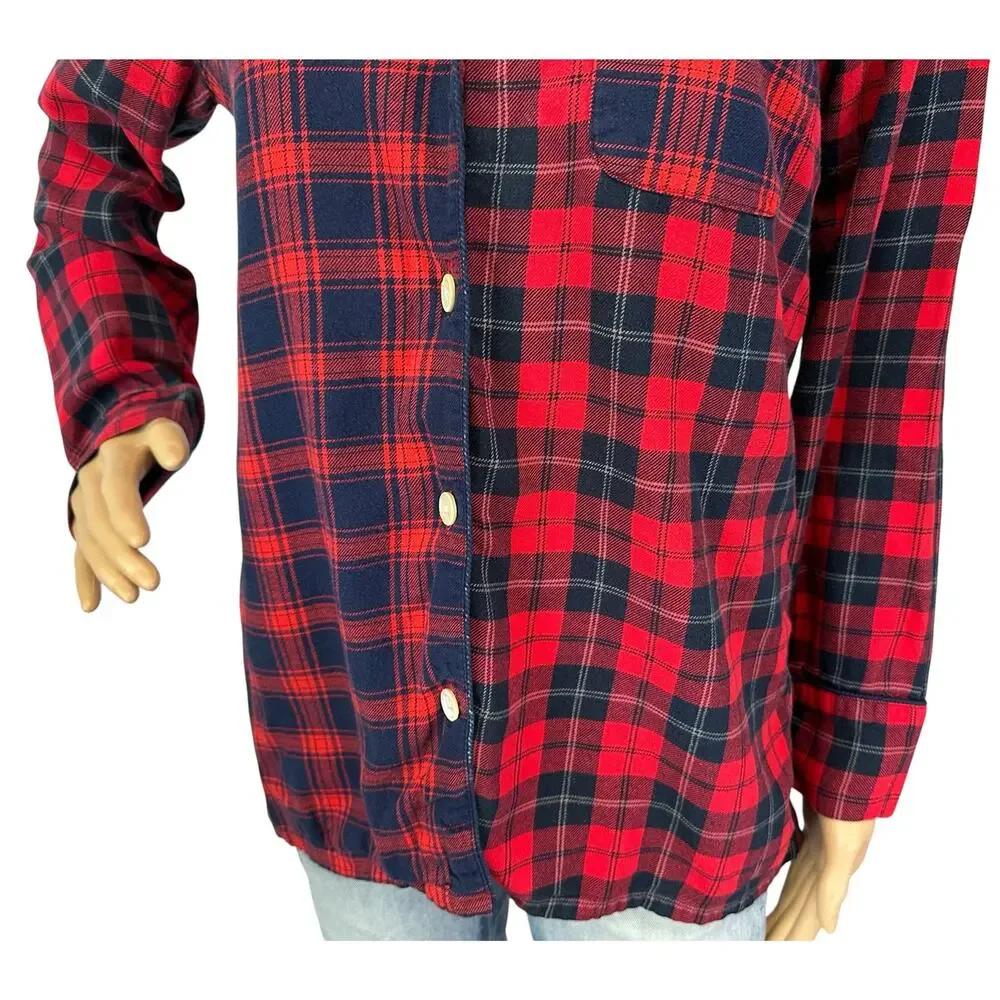 J. Crew Flannel Pajama Top Red Mixed Plaid F8383 Size XS